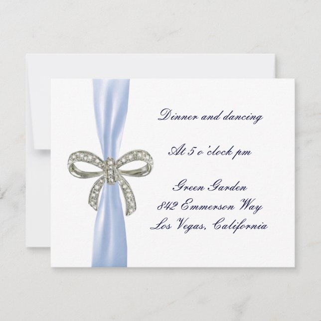 Blue Diamond Bow Wedding Reception Card (Front)