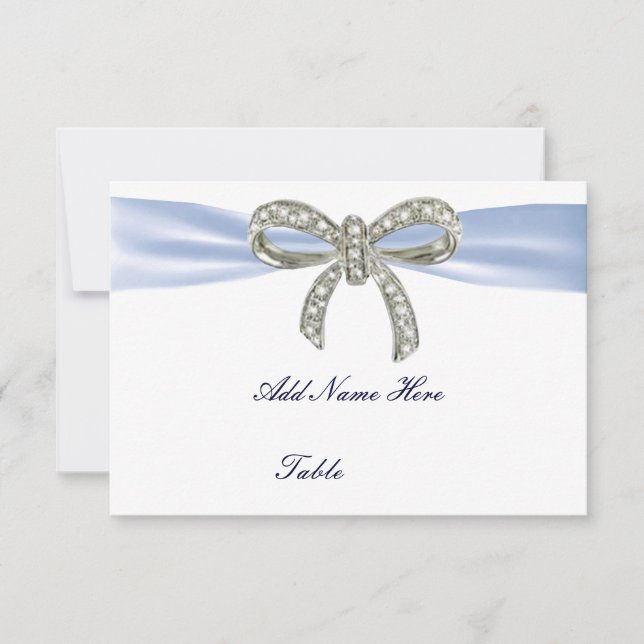 Blue Diamond Bow Wedding Table Place Card (Front)