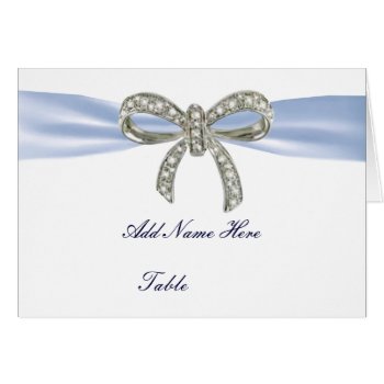 Blue Diamond Bow Wedding Table Place Card by atteestude at Zazzle