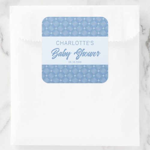 Blue Diamond Chevron Baby Shower Square Sticker