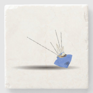 Blue diamond coastal Ikebana time poem art gift Stone Coaster