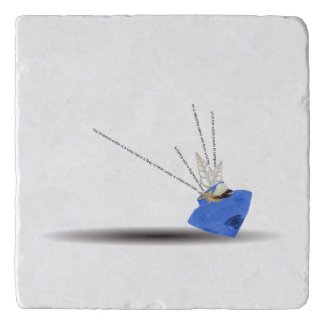 Blue diamond coastal Ikebana time poem art gift Trivet