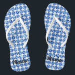 Blue Diamond Crystal Wedding  Flip Flops<br><div class="desc">These elegant women's flip flops with a cute blue diamond pattern on a white background are super stylish and unique, perfect as wedding flip flops for guests as well as the bride. Not only are these wedding flip flops glamorous, but they’re also comfortable to wear to and from the wedding...</div>