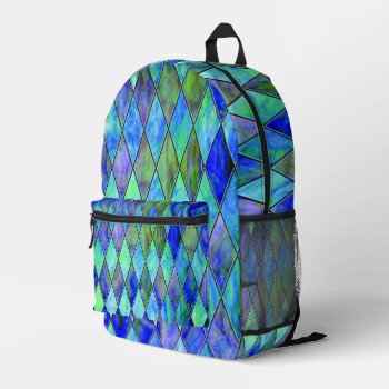 Blue Diamond Design Printed Backpack by KRStuff at Zazzle