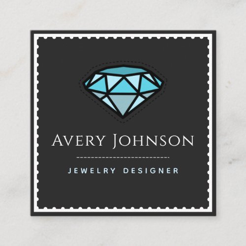 Blue Diamond Gemstone Jewelry Designer Modern Gray Square Business Card