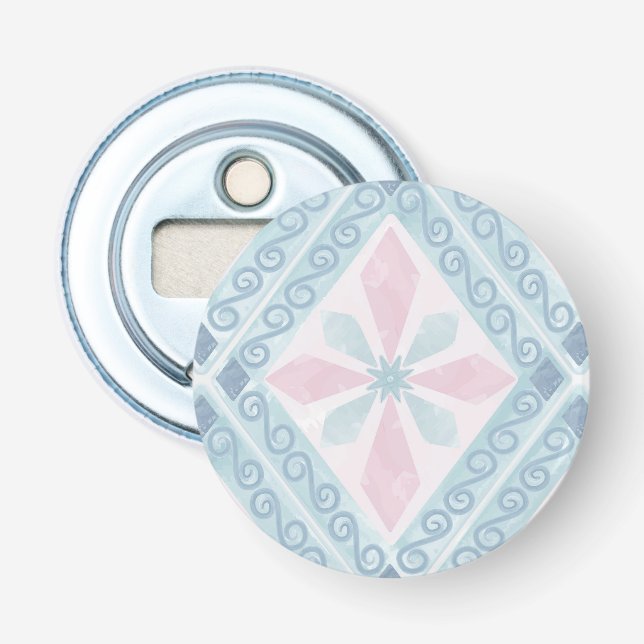 Blue Diamond Geometric Pattern Bottle Opener (Front)