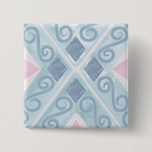 Blue Diamond Geometric Pattern Button (Front)