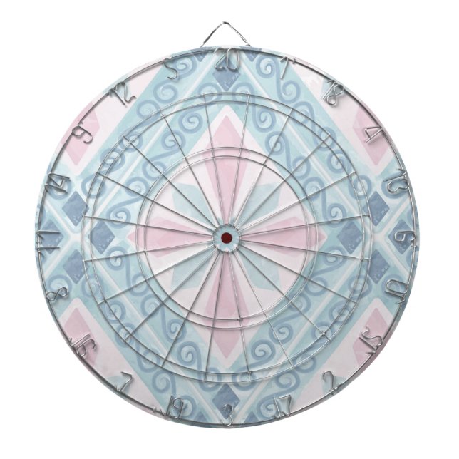 Blue Diamond Geometric Pattern Dart Board (Front)