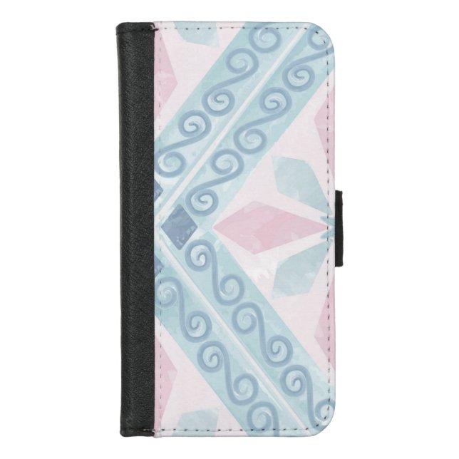 Blue Diamond Geometric Pattern iPhone Wallet Case (Front)