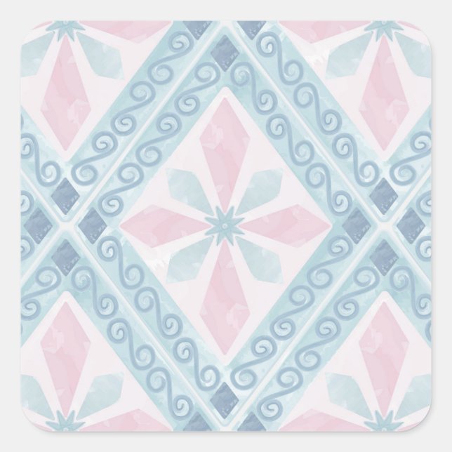 Blue Diamond Geometric Pattern Square Sticker (Front)