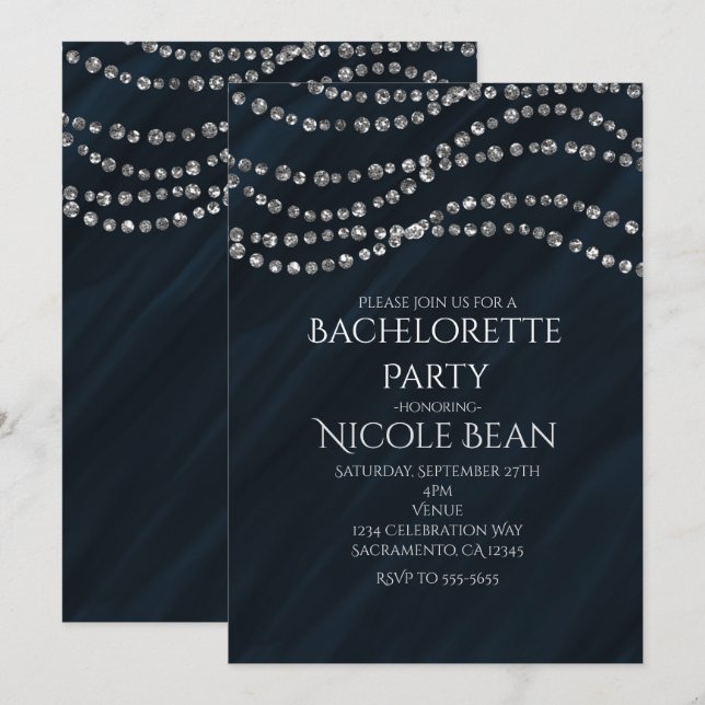Blue & Diamond Glamour Bling Party Invitations (Front/Back)