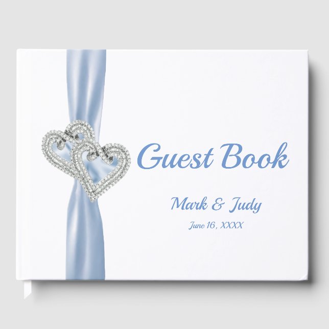 Blue Diamond Hearts Wedding Guestbook (Front)