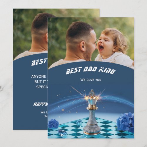 Blue Diamond Metallic King Chess Fathers Day  Holiday Card