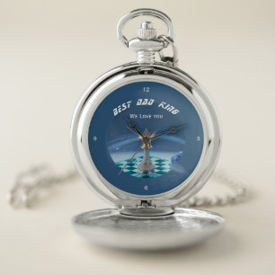 Blue Diamond Metallic King Chess Fathers Day Pocket Watch