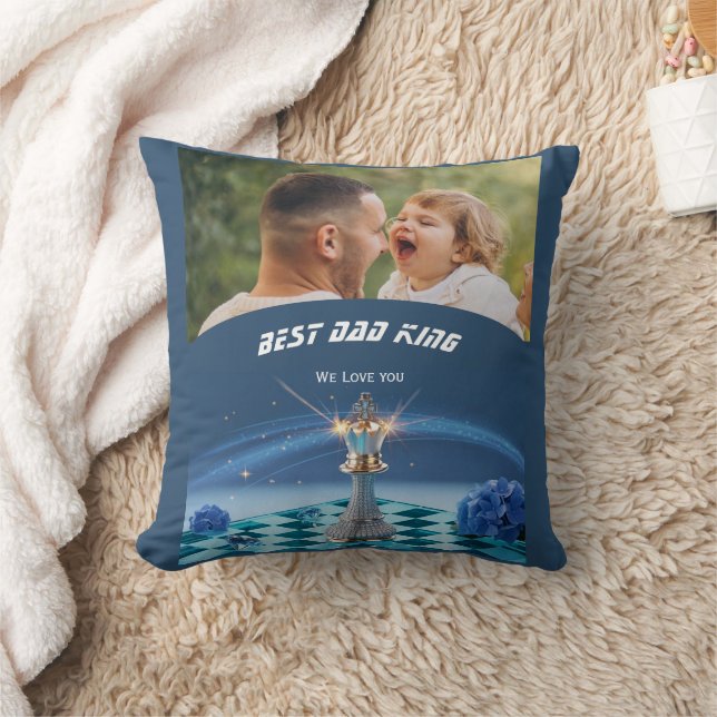 Blue Diamond Metallic King Chess Fathers Day  Throw Pillow (Blanket)