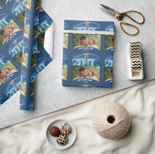 Blue Diamond Metallic King Chess Fathers Day Wrapping Paper