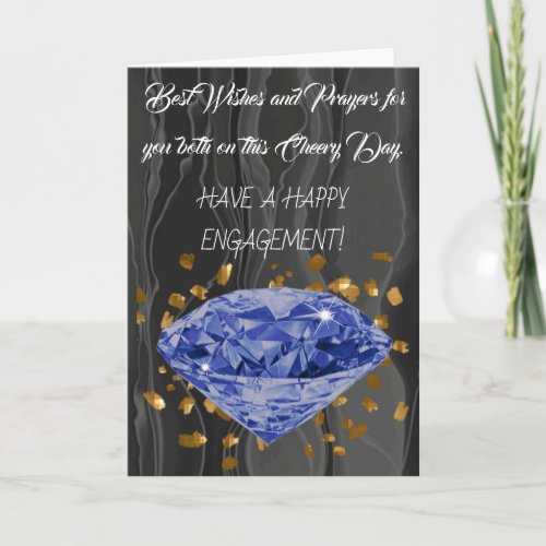 Blue Diamond on Gold Confetti Engagement Congrats  Card