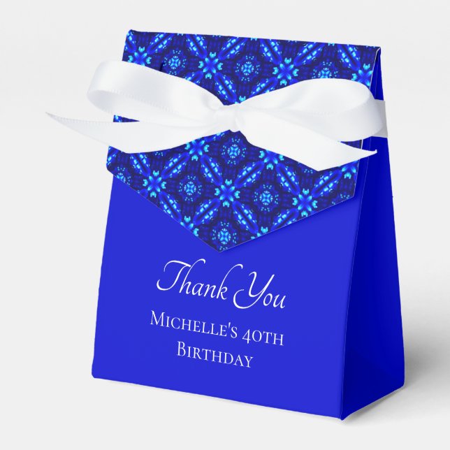Blue Diamond Pattern 40th Birthday Thank You Favor Boxes (Front Side)