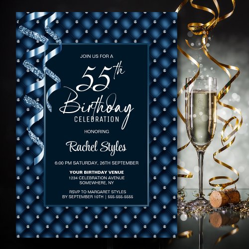 Blue Diamond Pattern 55th Birthday Party Invitation