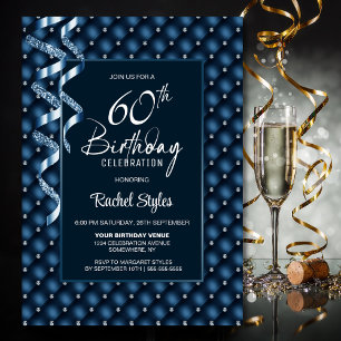 Blue Diamond Pattern 60th Birthday Party Invitation