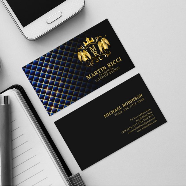 Blue Diamond Pattern Angel Crest | Luxurious Black Business Card (Creator Uploaded)