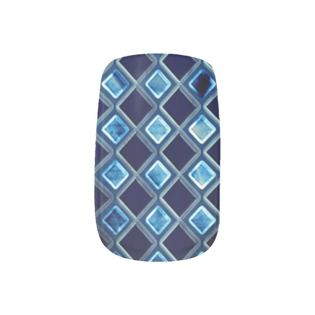 Blue Diamond Pattern Minx Nail Art (Left Thumb)