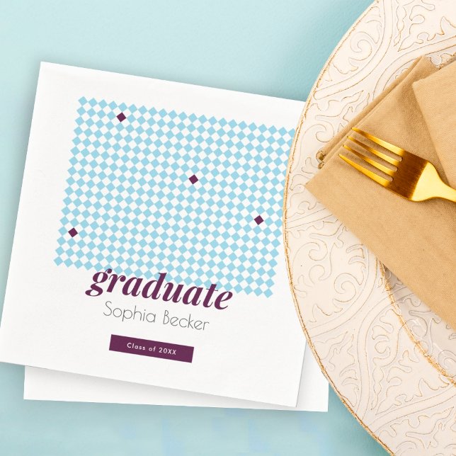Blue Diamond Pattern Modern Font Graduation Party Napkins (Creator Uploaded)