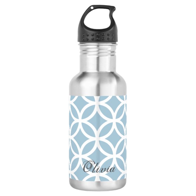 Blue Diamond Pattern Personalized Stainless Steel Water Bottle (Front)