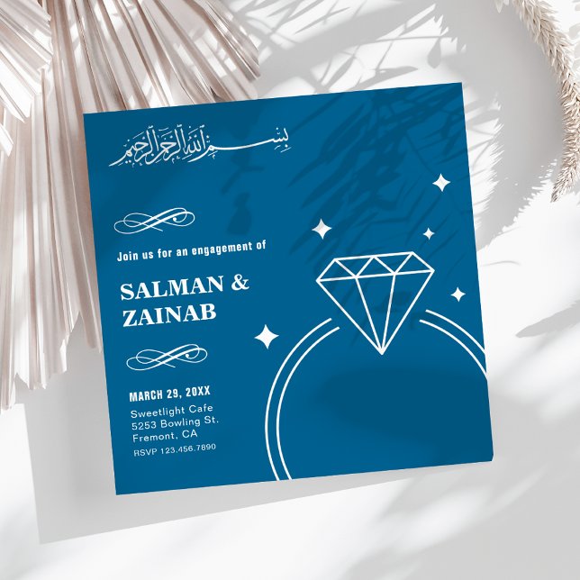 Blue Diamond Ring Islamic Muslim Engagement Invitation (Creator Uploaded)