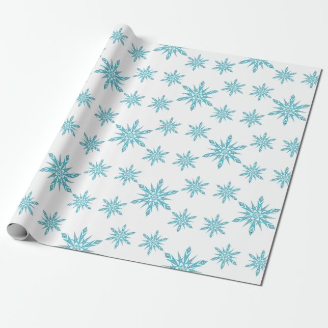 Blue Diamond Snowflake Pattern Christmas Wrapping Paper (Unrolled)