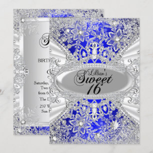 Blue Diamond Snowflake Winter Wonderland Sweet 16 Invitation