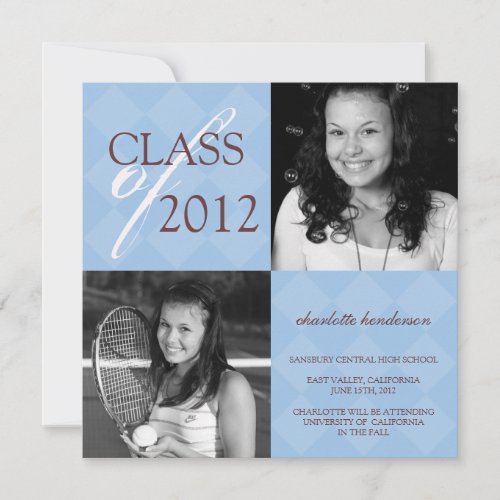 Blue diamond square photo graduation announcement