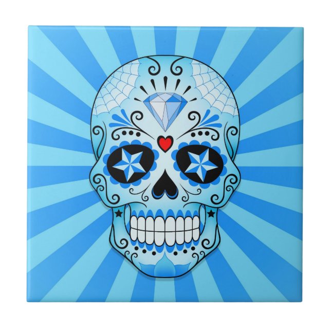 Blue Diamond Sugar Skull Ceramic Tile (Front)