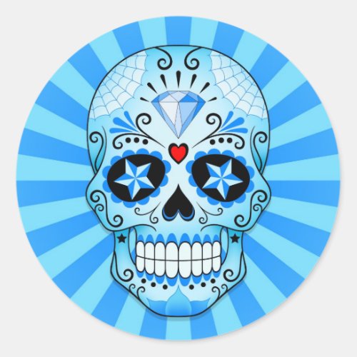 Blue Diamond Sugar Skull Classic Round Sticker