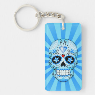 Blue Diamond Sugar Skull Keychain