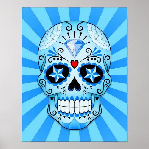 Blue Diamond Sugar Skull Poster