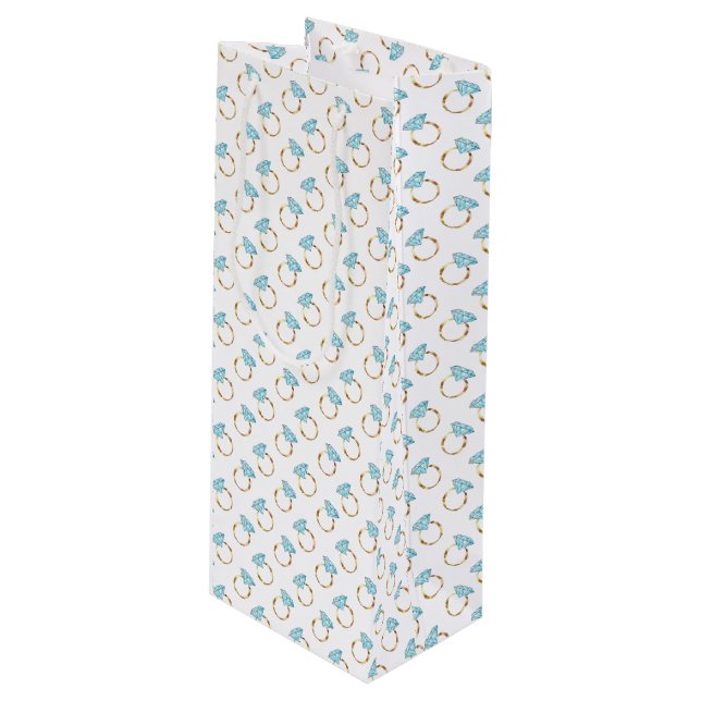Blue Diamond Wedding Rings Pattern Wine Gift Bag (Front Angled)