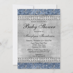 Blue Diamonds Baby Shower Invitation Boy Bling