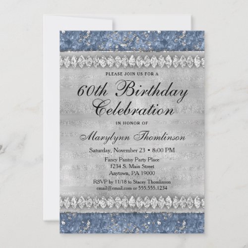 Blue Diamonds Birthday Invitation Velvet Silver