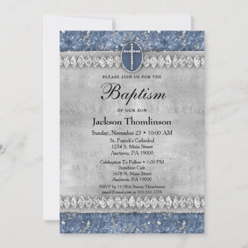 Blue Diamonds Boys Baptism Invitation Communion