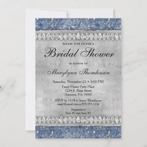 Blue Diamonds Bridal Shower Invitation Silver