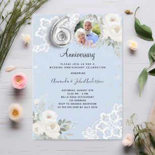 Blue diamonds florals 60th wedding anniversary invitation