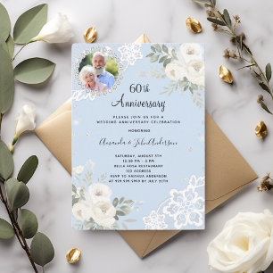 Blue diamonds florals 60th wedding anniversary invitation