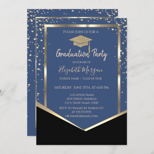 BlueDiamonds Gold Graduation Cap Graduation Invitation