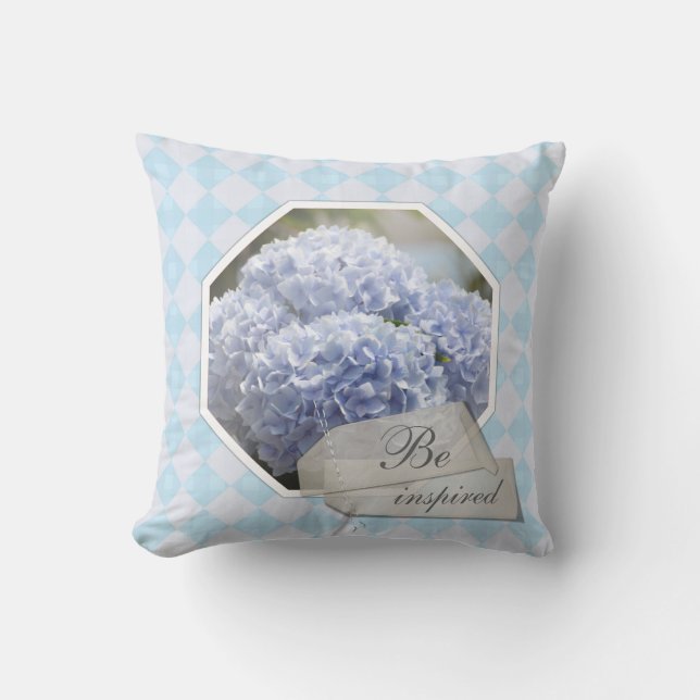 Blue Diamonds Hydrangea Flowers Throw Pillow (Front)