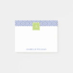 Blue Diamonds Pattern and Green Monogram Post-it Notes