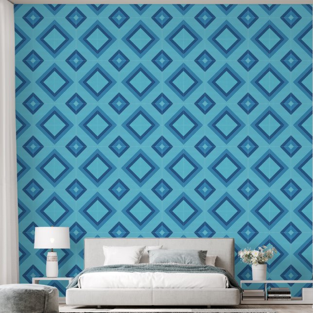 Blue Diamonds Pattern Wall Paper (Bedroom)