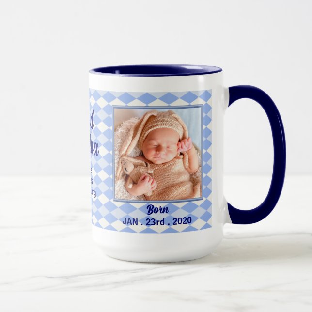 Blue Diamonds Proud New Grandpa 2 Photo Mug (Right)