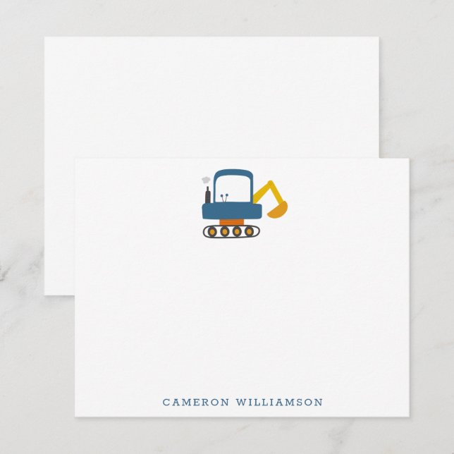 Blue Digger Truck Art Personalized Stationery Thank You Card (Front/Back)