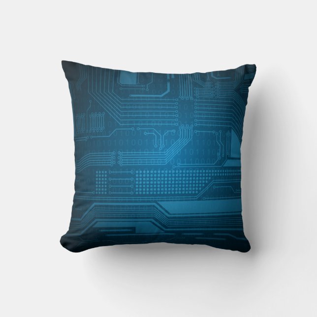 Blue Digital Binary Code Technology Pillow (Front)